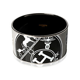 Hermès Plated Extra Wide Enamel Bangle Grey with Caleches