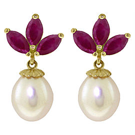 9.5 CTW 14K Solid Gold Dangling Earrings Cultured Pearl Ruby