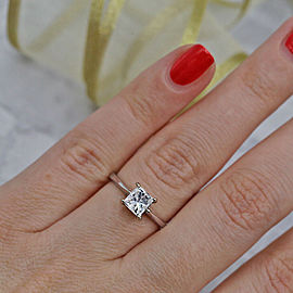 White Gold Engagement Ring with Solitaire 1.01ct. Princess Cut Diamond