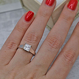 White Gold Engagement Ring with Solitaire 1.10ct. Princess Cut Diamond
