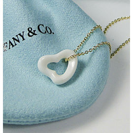 Tiffany & Co Peretti White Chalcedony Open Heart Pendant 18K YG Necklace