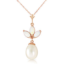 14K Solid Rose Gold Necklace with Cultured Pearl & Opals