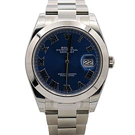 Men's Rolex Datejust 41, Stainless Steel, Blue Roman Dial, 126300-0017