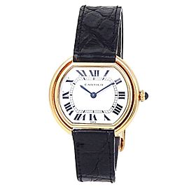 Cartier Ellipse 18k Yellow Gold Black Leather Manual White Ladies Watch