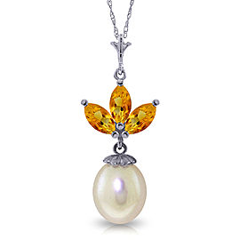 4.75 CTW 14K Solid White Gold Necklace Cultured Pearl Citrine