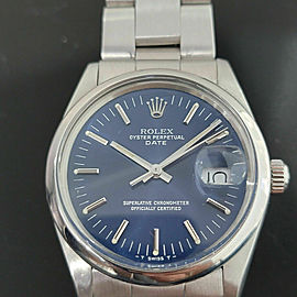 Mens Rolex Oyster Perpetual Date 35mm Automatic Blue Dial 1980s RA167