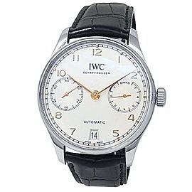 IWC Portugieser Stainless Steel Black Leather Auto Silver Men's Watch