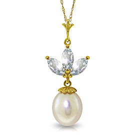 4.75 CTW 14K Solid Gold Necklace Cultured Pearl Aquamarine