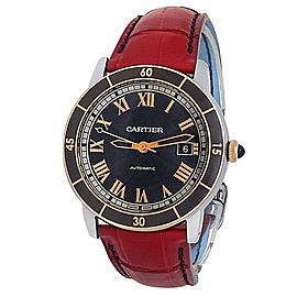 Cartier Ronde Croisiere Stainless Steel Leather Auto Grey Men's Watch