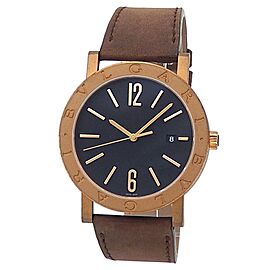 Bvlgari Solotempo Bronze Brown Leather Automatic Black Men's Watch