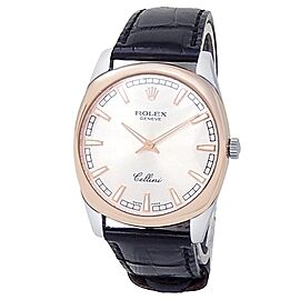 Rolex Cellini 18k White Gold Rose Gold Black Leather Silver Men's Watch