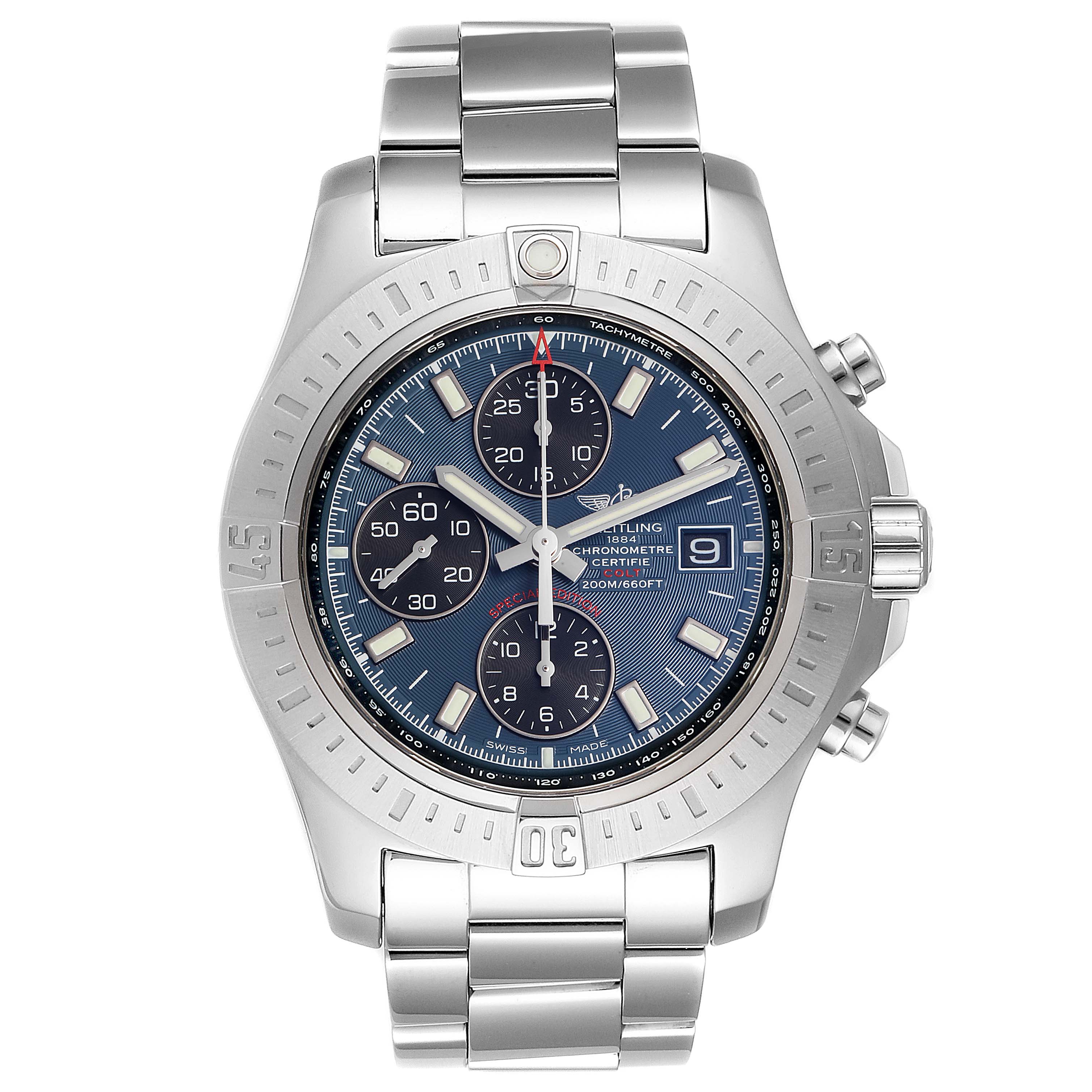 Breitling Colt Blue Dial Automatic Chronograph Steel Mens Watch A13388