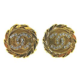 Chanel Gold Plated & Swarovski Crystal Logo Clip On Earrings