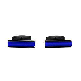 MONTBLANC STAINLESS STEEL BAR CUFFLINKS BLUE GLASS INLAY GERMANY 112930 NO BOX