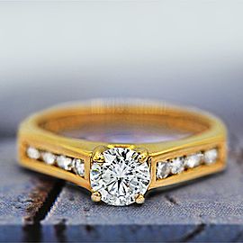 14k Yellow Gold Classic Engagement Ring with Center 0.68ct Round Diamond ENG-...