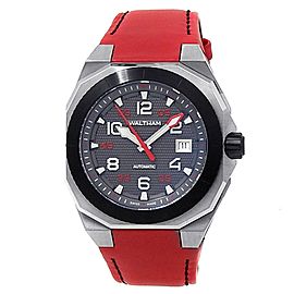 Waltham AeroNaval Stainless Steel Red Leather Automatic Black Men's Watch