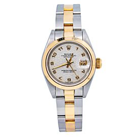ROLEX OYSTER PERPETUAL DATE 69163 26MM WHITE DIAL WITH TWO TONE OYSTER BRACELET