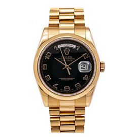ROLEX DAY-DATE 36MM 118205 WATCH BLACK DIAL WITH YELLOW GOLD PRESIDENT BRACELET