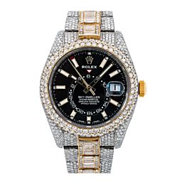 ROLEX SKY DWELLER 326933 TWO TONE BLACK DIAL WITH ROUND AND BAGUETTE DIAMONDS