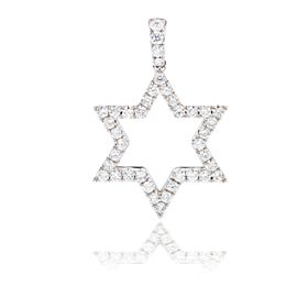 UNISEX DIAMOND STAR OF DAVID PENDANT 18K WHITE GOLD 1.00CT DIAMOND 1.25"