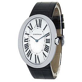 Cartier Baignoire 18k White Gold Leather Manual Silver Men's Watch