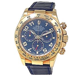 Rolex Daytona 18k Yellow Gold Blue Leather Automatic Blue Men's Watch