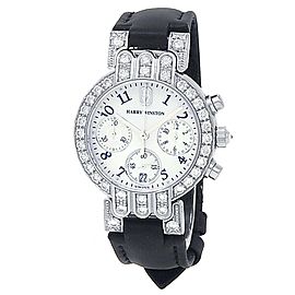 Harry Winston Premiere 18k White Gold Leather Mother of Pearl Watch