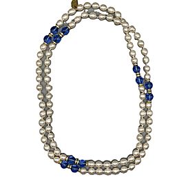 CHANEL - Gripoix Necklace 1983 Pearl Rondelle Strass Blue Glass Multi Strand