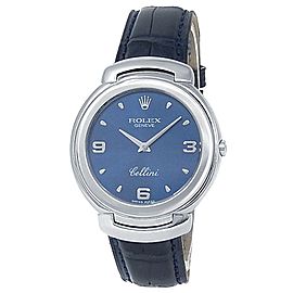 Rolex Cellini 18k White Gold Dark Blue Leather Quartz Blue Men's Watch