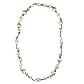CHANEL - Pearl Shell Bead Necklace Crystal Rhinestone Vintage 1984 Gripoix