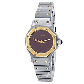 Cartier Santos Octagon 18k Yellow Gold Stainless Steel Auto Bordeaux Watch