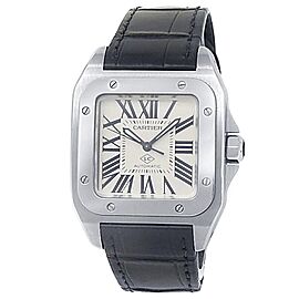 Cartier Santos Stainless Steel Leather Automatic Silver Men's Watch