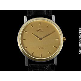 OMEGA De Ville Mens Solid 18K Gold & SS Ultra Thin Watch