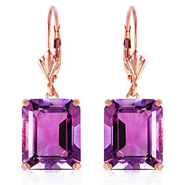 14K Solid Rose Gold Leverback Earrings with Amethyst
