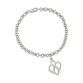 .925 Sterling Silver Open Heart with Center Vertical Infinity Chain Charm Bracelet - Size 7"