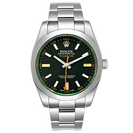 Rolex Milgauss Black Dial Green Crystal Steel Mens Watch 116400V Box Card