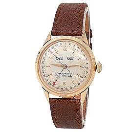 Movado Vintage Calendomatic 18k Rose Gold Brown Leather Auto Silver Ladies Watch