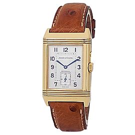 Jaeger-LeCoultre Reverso Duo 18k Yellow Gold Leather Silver Men's Watch