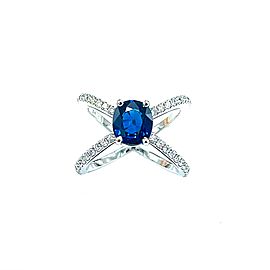 Sapphire & Diamond Criss Cross Ring, 18 kt White Gold
