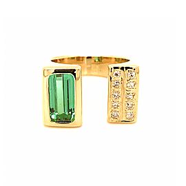 14k Yellow Gold Green Tourmaline and Diamond Ring
