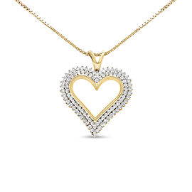 10K Yellow Gold Plated .925 Sterling Silver 1/2 Cttw Diamond Heart 18" Pendant Necklace (I-J Color, I3 Clarity)