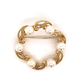 Mikimoto Estate Brooch Pin With Pearls 14k Gold 7.83 Grams 6.07 mm M129