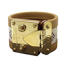 Louis Vuitton Gold Tone Metal Leather and Canvas Bracelet