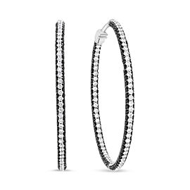 18K White Gold 3 1/4 Cttw Round Black and White Diamond Inside-Outside Hoop Earrings (Black and F-G Color, VS1-VS2 Clarity)