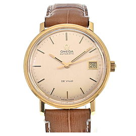 OMEGA de vill Date Gold Plated/Leather gold Dial Automatic Watch LXGJHW-63