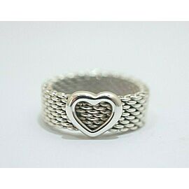 Tiffany & Co Sterling Silver Somerset Heart Mesh Ring 7" Lxmda-208