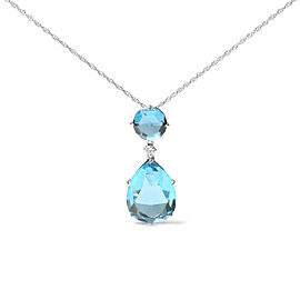 18K White Gold Diamond Accent and Round London Blue Topaz and Pear Cut Sky Blue Topaz Dangle Drop 18" Pendant Necklace (G-H Color, SI1-SI2 Clarity)