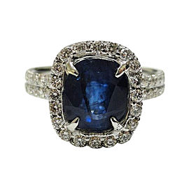 18K White Gold Royal Blue Ceylon Sapphire Diamond Engagement Ring