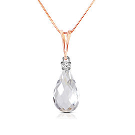 14K Solid Rose Gold Necklace with Natural Diamond & Rose Topaz
