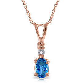 14K Solid Rose Gold Necklace with Natural Diamond & Blue Topaz